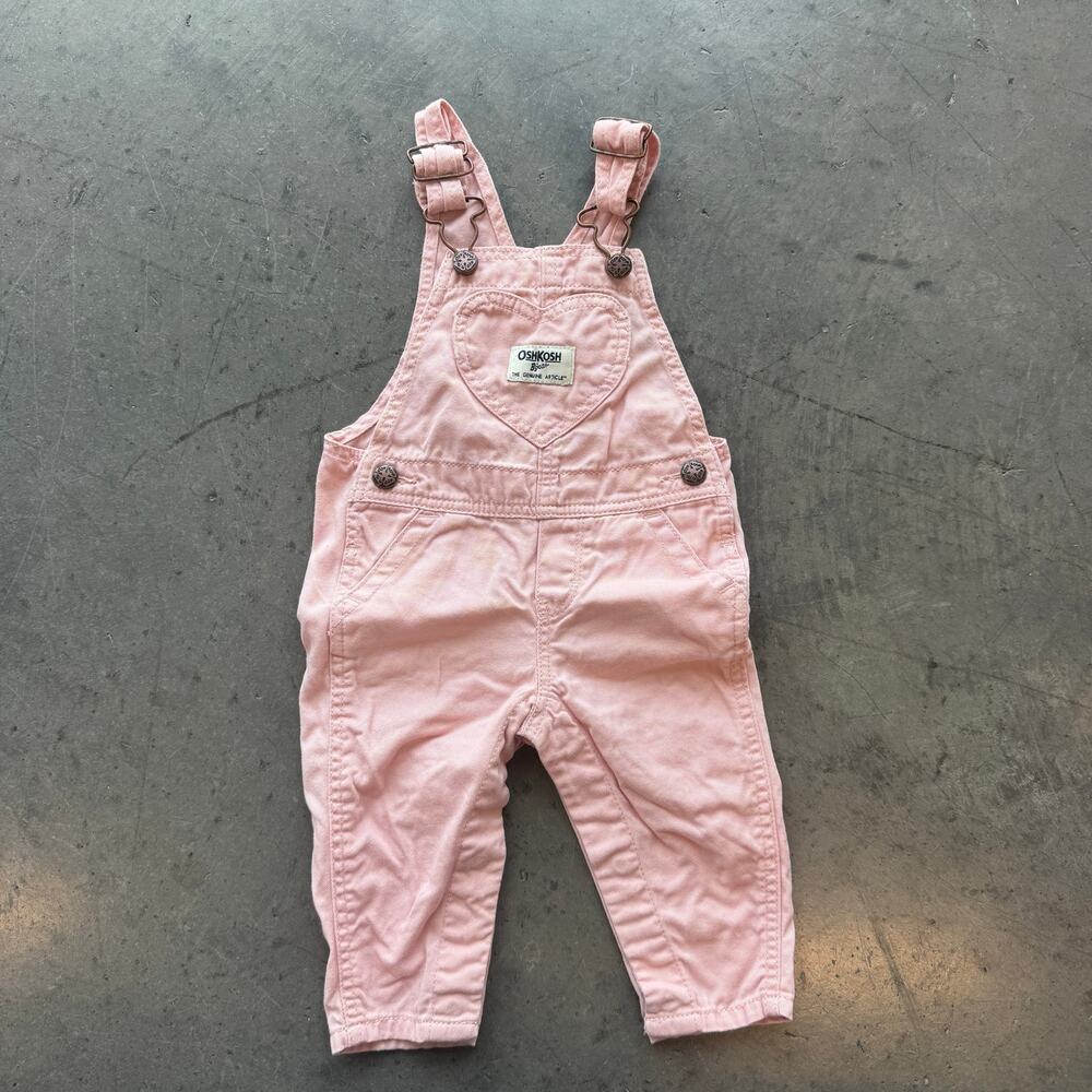 Vintage Y2K OshKosh B'gosh Baby Pink Heart Bib Overalls Toddler Youth 6M
